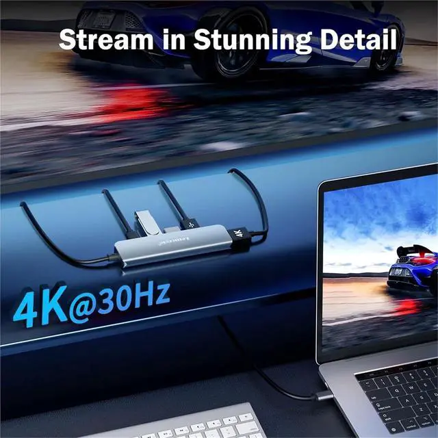 Alt view image 5 of 6 - USB Hub USB C 3.0 Hub 5Ports Docking Station Type C Hub 4K30Hz HDMI-Compatible USB 3.0 Adapter