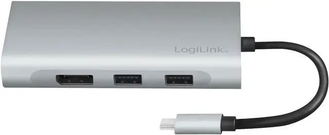 Alt view image 2 of 7 - LogiLink UA0382 - USB 3.2 (Gen 1) Docking Station with 8 Ports and PD (Power Delivery) 100 W, 1 x USB-C (PD) / 2 x USB 3.0/2 x USB 2.0/1 x HDMI / 1 x DisplayPort / 1 x RJ45 / Silver