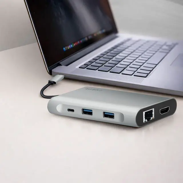 Alt view image 7 of 7 - LogiLink UA0382 - USB 3.2 (Gen 1) Docking Station with 8 Ports and PD (Power Delivery) 100 W, 1 x USB-C (PD) / 2 x USB 3.0/2 x USB 2.0/1 x HDMI / 1 x DisplayPort / 1 x RJ45 / Silver