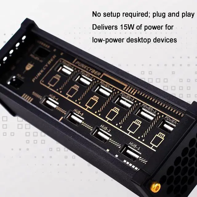 Alt view image 4 of 6 - 6 Ports USB C Switcher, Cyberpunk USB Docking Station, with Button Switch, Voice Control Function, Data Transmission, for Phones, Tablets, and Gadgets
