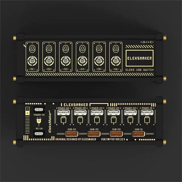 Alt view image 2 of 7 - Blockized USB Docking Station with Independent Control Button Switch, Retro Gold-Plated Creative Desk Gift (NK2 6-Switch USB)
