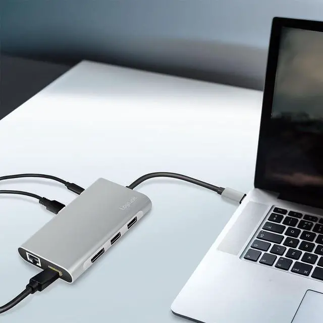 Alt view image 6 of 7 - LogiLink UA0382 - USB 3.2 (Gen 1) Docking Station with 8 Ports and PD (Power Delivery) 100 W, 1 x USB-C (PD) / 2 x USB 3.0/2 x USB 2.0/1 x HDMI / 1 x DisplayPort / 1 x RJ45 / Silver