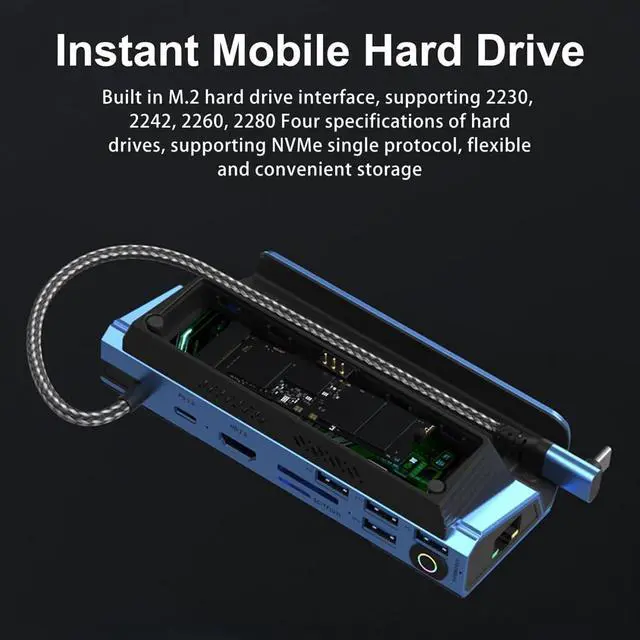 Alt view image 2 of 7 - Yaregelun 10-in-1 Type-C Game Docking Station for Steam DeckROG Ally/Switch M.2 PCie Nvme Hard Disk Box,USB C HUB 4K60HZ Dual Fan