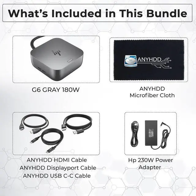 Main image of Thunderbolt 4 Ultra 180W G6 Dock (9X481UT#ABA) Bundle with DisplayPort & HDMI Cables, USB C to C Cable, and Anyhdd Microfiber Cleaning Cloth