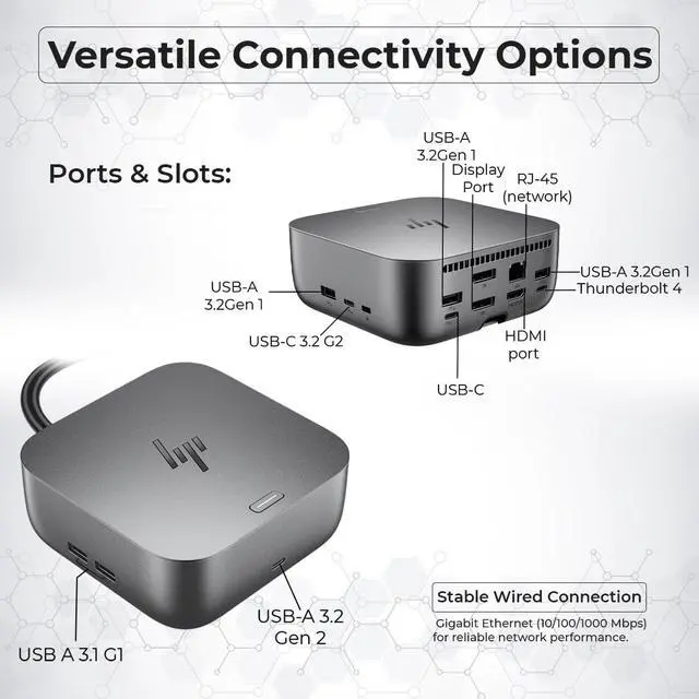 Alt view image 3 of 5 - Thunderbolt 4 Ultra 180W G6 Dock (9X481UT#ABA) Bundle with DisplayPort & HDMI Cables, USB C to C Cable, and Anyhdd Microfiber Cleaning Cloth