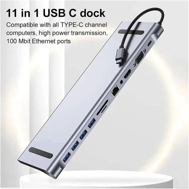 Alt view image 2 of 6 - 11 in 1 USB C Docking Station with 4K HDMI-Compatible VGA Ethernet Dock 100W PD SD/TF Type Hub 1 * 3.0 3*USB2