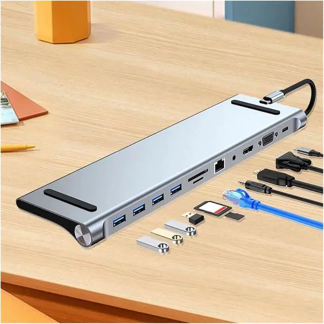 Alt view image 3 of 6 - 11 in 1 USB C Docking Station with 4K HDMI-Compatible VGA Ethernet Dock 100W PD SD/TF Type Hub 1 * 3.0 3*USB2