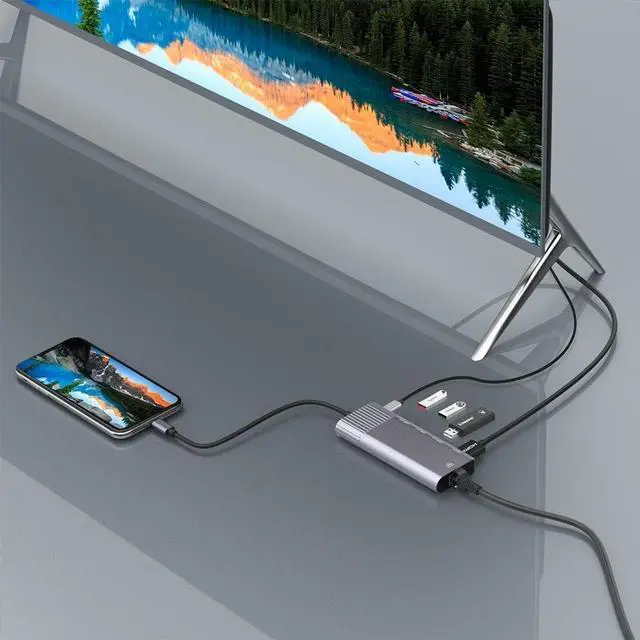 Alt view image 6 of 6 - Daguys 79591 6 in 1 8 Pin to RJ45 + HDMI + 8 Pin Charging + 3 USB 2.0 Ports Multifunctional HUB Converter Docking Station