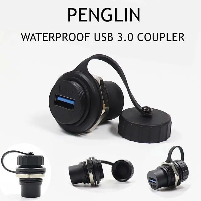 Alt view image 2 of 7 - PENGLIN 5PCS USB3.0 Waterproof Connector,Industrial Panel Mount Bulkhead,Female to Female Feed Thru Data Transfer Coupler