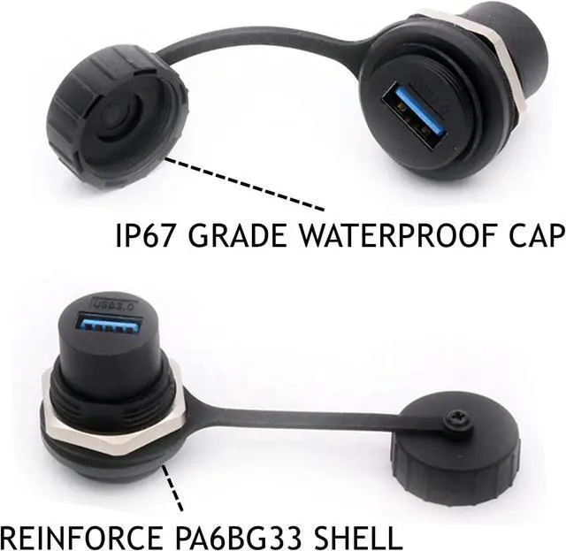 Alt view image 6 of 7 - PENGLIN 5PCS USB3.0 Waterproof Connector,Industrial Panel Mount Bulkhead,Female to Female Feed Thru Data Transfer Coupler