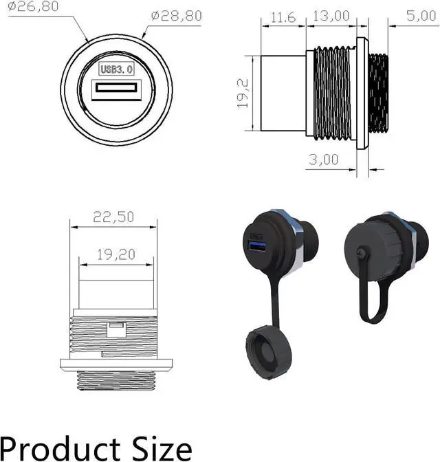 Alt view image 7 of 7 - PENGLIN 5PCS USB3.0 Waterproof Connector,Industrial Panel Mount Bulkhead,Female to Female Feed Thru Data Transfer Coupler