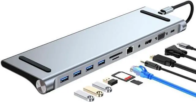 Main image of Daguys AD-059 11 in 1 USB-C/Type-C to 4K HDMI + VGA + SD/TF Card Slot + Gigabit Ethernet + 3.5mm AUX + USB-C/Type-C + 4 USB 3.0 Multifunctional Docking Station HUB