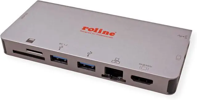 Alt view image 2 of 6 - ROLINE - USB Type C Docking Station, HDMI 4K, VGA, 2 USB 3.2 Gen 1, LAN, PD, Card Reader, Grey