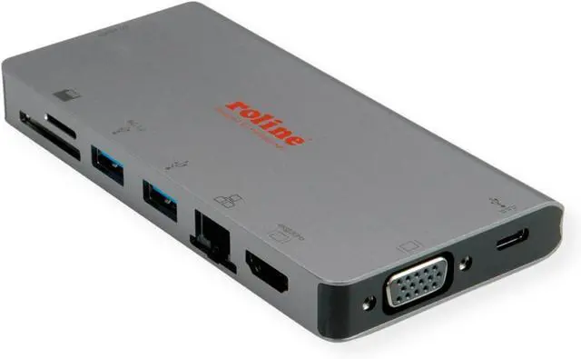 Alt view image 5 of 6 - ROLINE - USB Type C Docking Station, HDMI 4K, VGA, 2 USB 3.2 Gen 1, LAN, PD, Card Reader, Grey