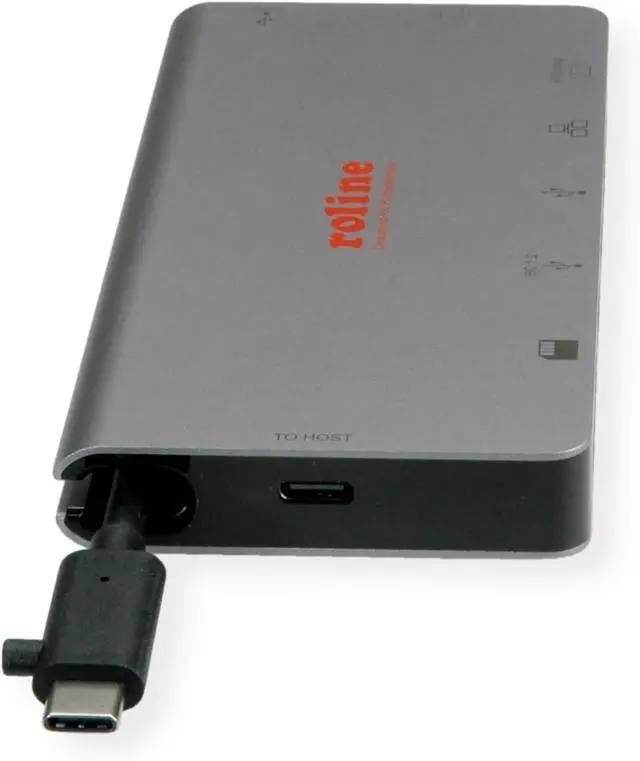 Alt view image 6 of 6 - ROLINE - USB Type C Docking Station, HDMI 4K, VGA, 2 USB 3.2 Gen 1, LAN, PD, Card Reader, Grey