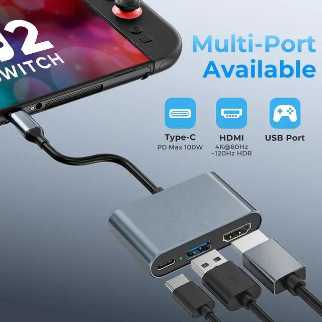 Alt view image 5 of 7 - Switch 2 Portable USB-C Dock (without Ethernet port), supports 4K@120Hz/PD 100W/USB ports, includes 20V/3A power adapter and HDMI cable, compatible with Switch/Steam Deck/ROG Xbox Ally X/Legion Go 1/2
