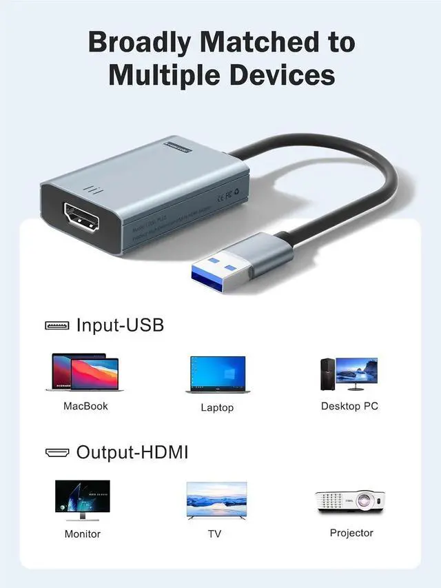 Alt view image 2 of 5 - USB to HDMI Adapter Compatible Converter 1080P USB Male to HDMI Female External Graphics Video Card Adapter Cable