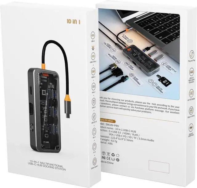 Alt view image 5 of 6 - 10-in-1 Docking Station - 100W USB-C PD, 4K HDMI, 1080p VGA, High-Speed USB 3.0
