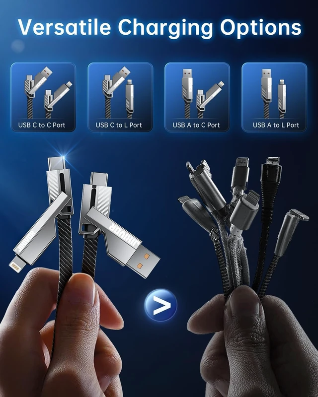 Alt view image 2 of 7 - 60W 4 in 1 Multi Charging Cable 5FT USB C/A to C/Lightning Cable Combo
