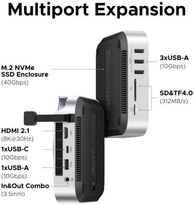 Alt view image 3 of 3 - M4 Docking Station with Dual Type-C to M.2 NVMe SSD Case 40Gbps 8K30Hz HDMI 10Gbps USB SD TF Ports Compatible with Mac M4 M4 Pro
