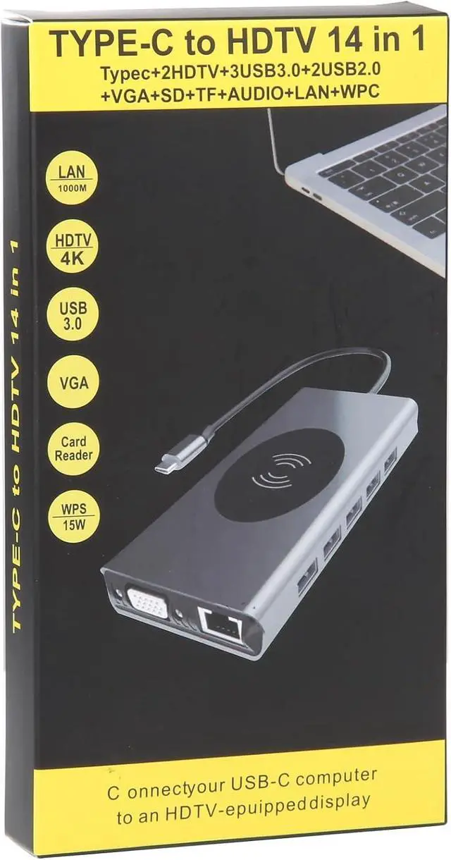 Alt view image 4 of 5 - Daguys 14 in 1 Type-C Docking Station with Wireless Charging(1000M Network Port)