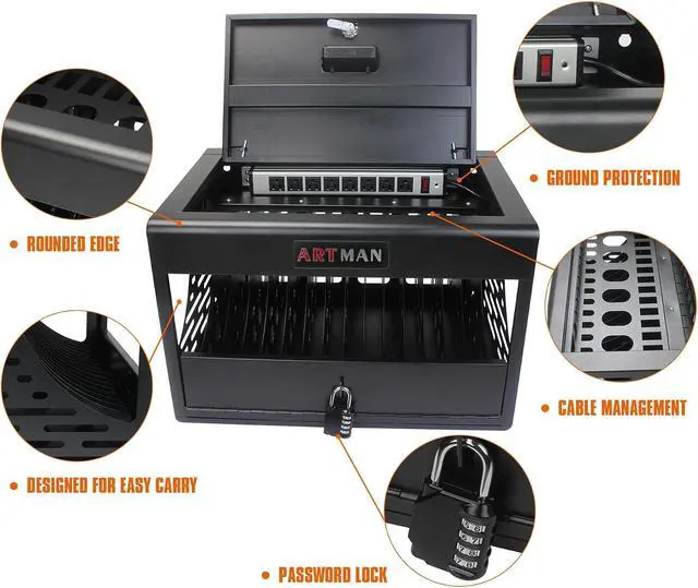 Alt view image 2 of 7 - 16 Bay Locking Charging Station for Laptop Chromebook in Black Color Perfect for Educational and Corporate Settings
