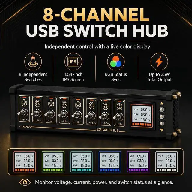 Alt view image 2 of 7 - 8 Ports USB C Splitter, 8 Port USB Docking Station with Independent Control Button, Voice Control Function, Data Transmission, for Phones, Tablets, and Gadgets