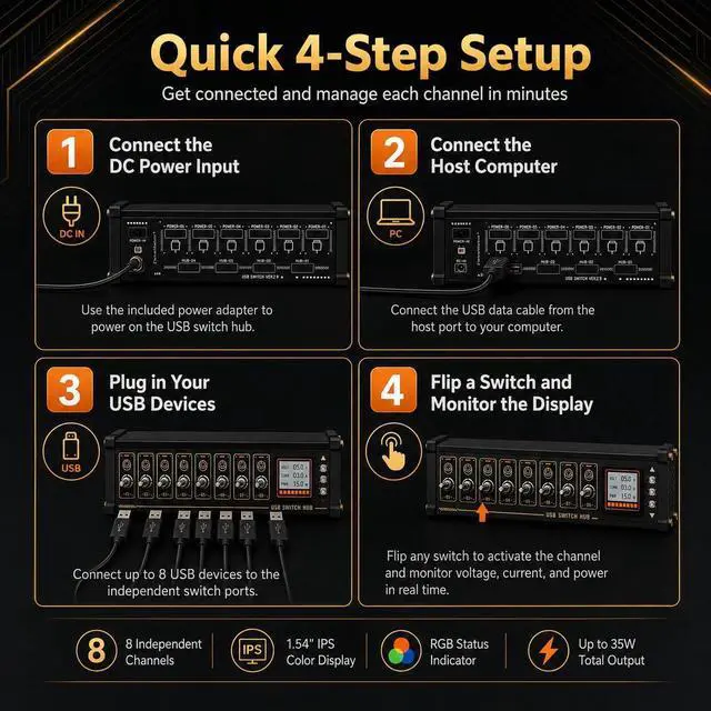 Alt view image 6 of 7 - 8 Ports USB C Splitter, 8 Port USB Docking Station with Independent Control Button, Voice Control Function, Data Transmission, for Phones, Tablets, and Gadgets