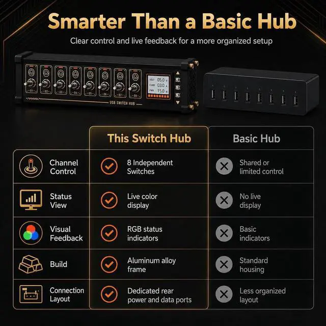 Alt view image 7 of 7 - 8 Ports USB C Splitter, 8 Port USB Docking Station with Independent Control Button, Voice Control Function, Data Transmission, for Phones, Tablets, and Gadgets