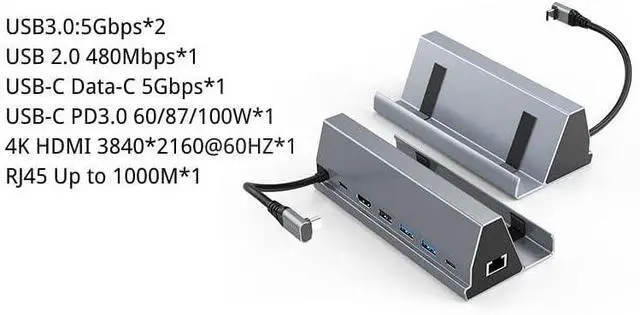 Alt view image 4 of 7 - for Steam Deck Dock Multifunctional Docking Station HDMI HD 4K60HZ 7-in-1 Gaming Docking Station PD Charging Port + HD HD /4K+USB3.0 * 3+RJ45 /1000M (BS-107-Grey)