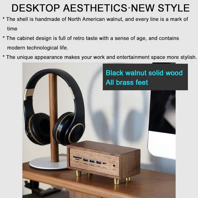 Alt view image 2 of 7 - Solid Wood USB3.0x4 Switch, Copper HUB Docking Station, Splitter Expansion Dock, 12-Port Expansion, Independent Control, Retro Creative Table Setting, Convenient Work