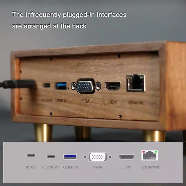Alt view image 3 of 7 - Solid Wood USB3.0x4 Switch, Copper HUB Docking Station, Splitter Expansion Dock, 12-Port Expansion, Independent Control, Retro Creative Table Setting, Convenient Work