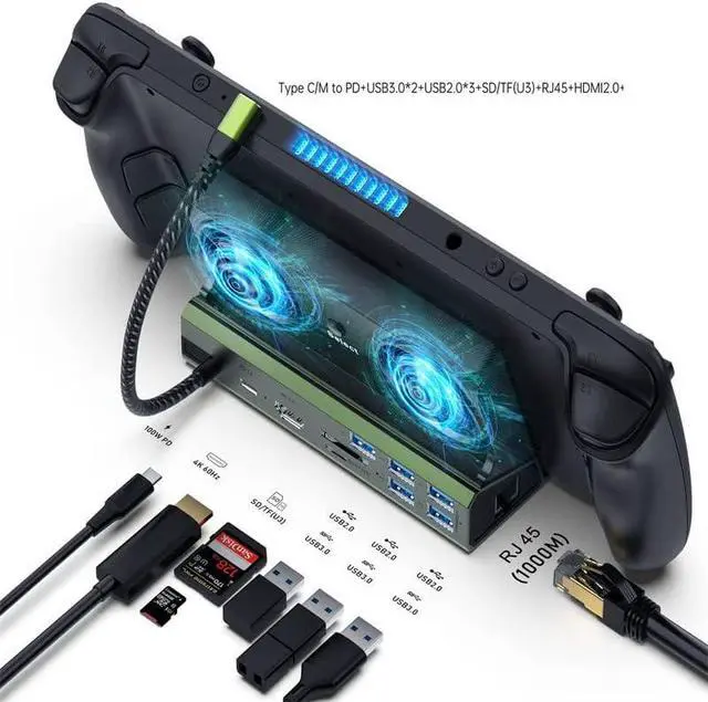 Alt view image 2 of 7 - for Steam Deck Console Docking Station Multifunctional Docking Station 10 in 1 Steam Deck Docking Station, Steam Deck Dual Fan Dock HDMI 2.0 (4K60Hz), Gigabit Ethernet, USB-C PD Port