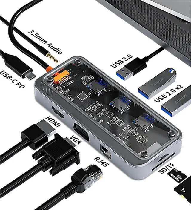 Main image of USB C Multi Port 10 in 1 Docking Station With PD 100W, Multi Screen 4K Outputs, Stable Ethernet, 5Gbps Data Transfer, Aux 3.5mm Type-C USB Hub Adapter