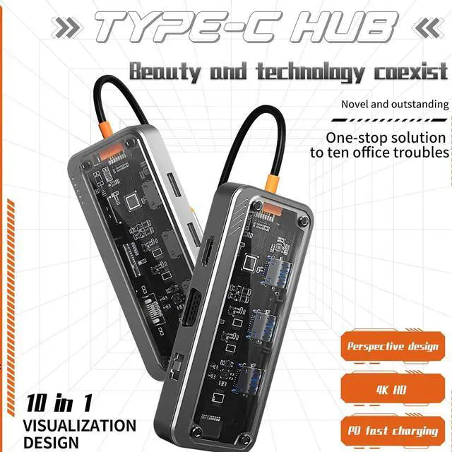 Alt view image 5 of 7 - USB C Multi Port 10 in 1 Docking Station With PD 100W, Multi Screen 4K Outputs, Stable Ethernet, 5Gbps Data Transfer, Aux 3.5mm Type-C USB Hub Adapter
