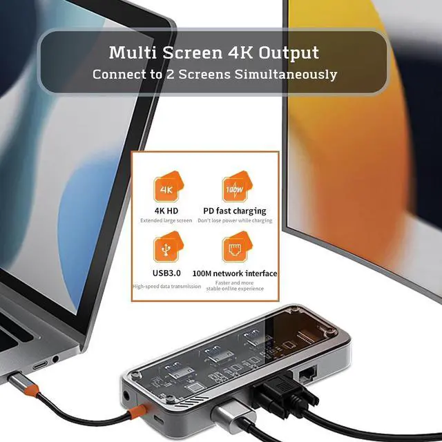 Alt view image 3 of 7 - USB C Multi Port 10 in 1 Docking Station With PD 100W, Multi Screen 4K Outputs, Stable Ethernet, 5Gbps Data Transfer, Aux 3.5mm Type-C USB Hub Adapter