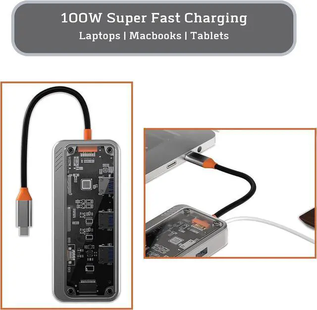 Alt view image 4 of 7 - USB C Multi Port 10 in 1 Docking Station With PD 100W, Multi Screen 4K Outputs, Stable Ethernet, 5Gbps Data Transfer, Aux 3.5mm Type-C USB Hub Adapter