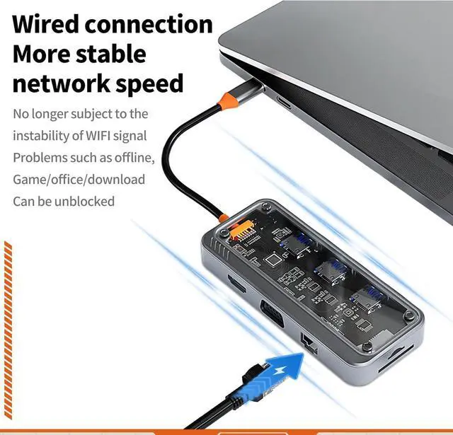 Alt view image 7 of 7 - USB C Multi Port 10 in 1 Docking Station With PD 100W, Multi Screen 4K Outputs, Stable Ethernet, 5Gbps Data Transfer, Aux 3.5mm Type-C USB Hub Adapter