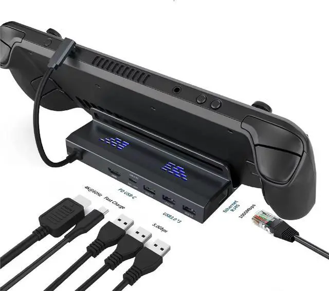 Alt view image 3 of 7 - Console Docking Station,6-in-1 Dock Stand Base Hub for Steam Deck,Docking Station with 3 USB 3.0 Ports,1 000Mbps Ethernet Port,PD100W Fast Charging