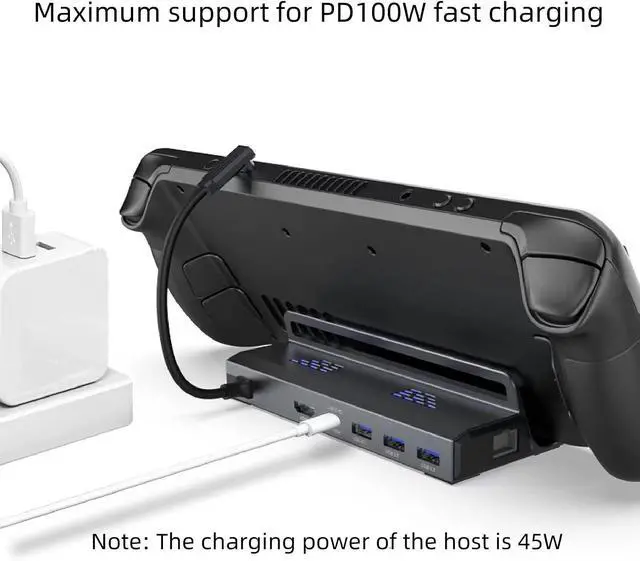 Alt view image 2 of 7 - Console Docking Station,6-in-1 Dock Stand Base Hub for Steam Deck,Docking Station with 3 USB 3.0 Ports,1 000Mbps Ethernet Port,PD100W Fast Charging