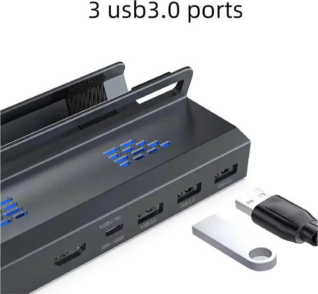 Alt view image 6 of 7 - Console Docking Station,6-in-1 Dock Stand Base Hub for Steam Deck,Docking Station with 3 USB 3.0 Ports,1 000Mbps Ethernet Port,PD100W Fast Charging