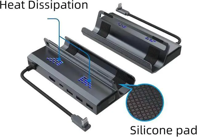 Alt view image 7 of 7 - Console Docking Station,6-in-1 Dock Stand Base Hub for Steam Deck,Docking Station with 3 USB 3.0 Ports,1 000Mbps Ethernet Port,PD100W Fast Charging