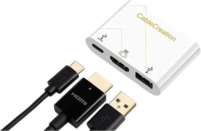 Alt view image 3 of 3 - Pro USB C Adapter USB C to DisplayPort HDMI Docking Station 3 TY>pe C to HDMI DP Converter for Macs(C to DP 1.2 USB PD)