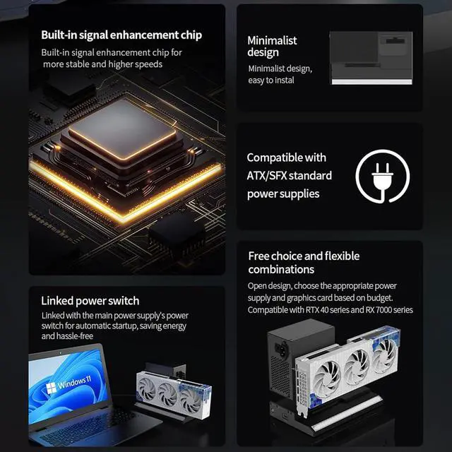 Alt view image 6 of 7 - Mingzhe External GPU Dock Compatible Graphics Expansion Dock Station Above Portable GPU Station (2)