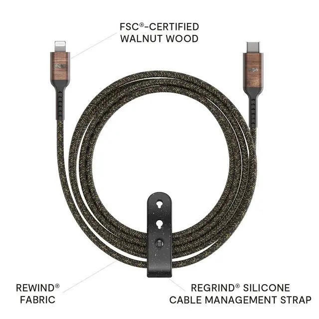 Alt view image 7 of 7 - House of Marley Rewind USB-C to Lightning Cable: Braided Charging Cable, USB-IF and MFI-Certified, 5ft Length, Made with Sustainable Materials