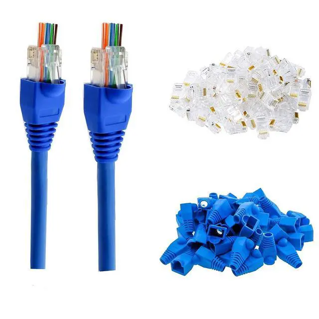 Alt view image 2 of 7 - RJ45 Cat6 Pass Through Connectors with Strain Relief Boots