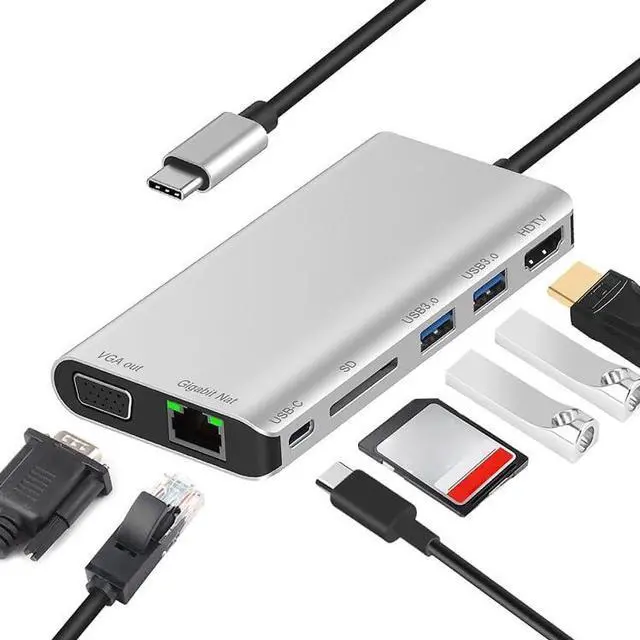 Main image of Daguys 7 in 1 Type-C to RJ45+VGA+Type-C+SD Card Slot+USB3.0 x 2+HDMI Dock Hub Adapter