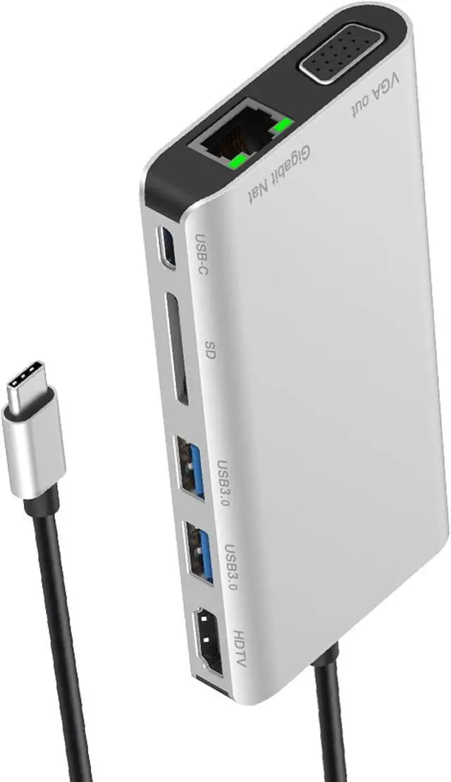Alt view image 2 of 5 - Daguys 7 in 1 Type-C to RJ45+VGA+Type-C+SD Card Slot+USB3.0 x 2+HDMI Dock Hub Adapter