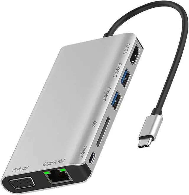 Alt view image 3 of 5 - Daguys 7 in 1 Type-C to RJ45+VGA+Type-C+SD Card Slot+USB3.0 x 2+HDMI Dock Hub Adapter