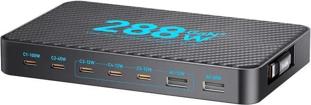 Main image of Generic 8-Port GaN Charging Station with Retractable Cable Fast Charging Hub for Laptop Tablet Phone, Portable Power Dock for Business Travel, Black (US Plug)
